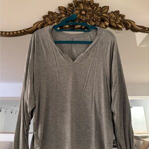 Gray V-Neck Women's Top